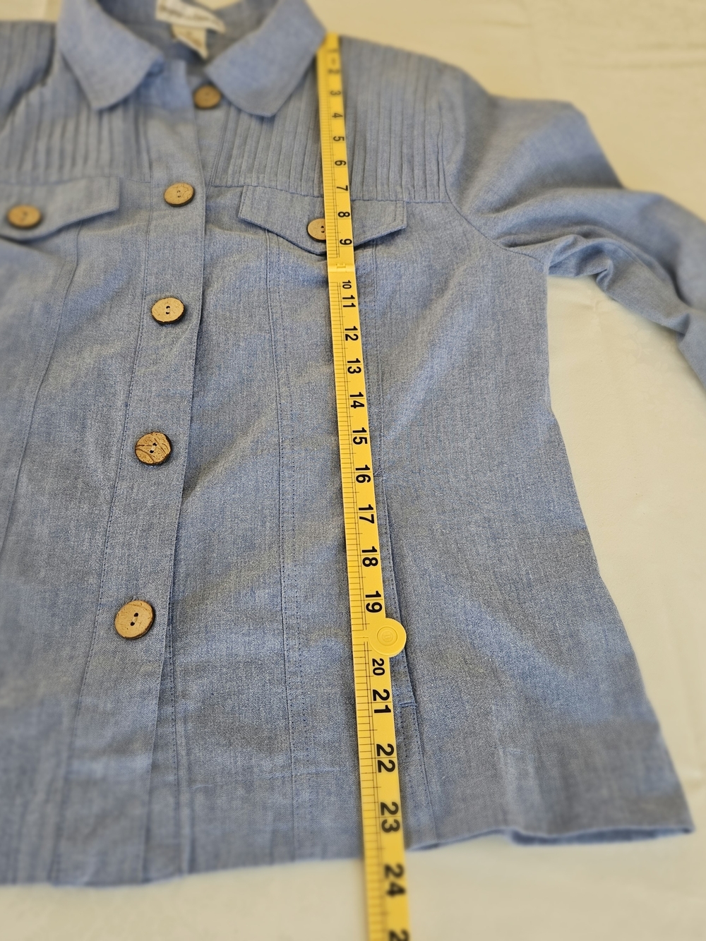Draper’s & Damon’s Blue Chambray Pintuck Button Up Jacket Top Medium - Picture 11 of 16